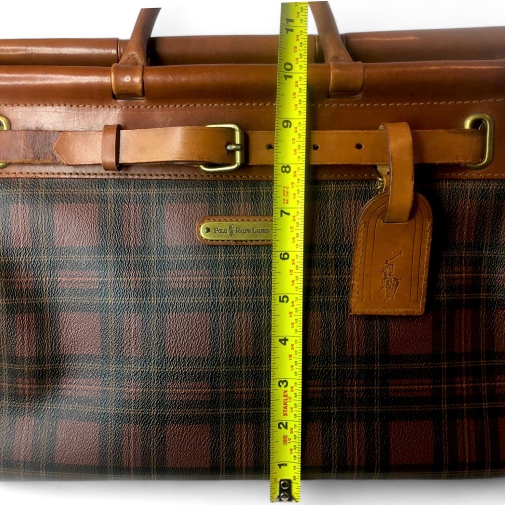 RALPH LAUREN Tartan Plaid Brown Green Doctor Boston Weekend Travel Suitcase - Picture 13 of 17